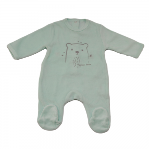 Pyjama bébé vert en velours ourson 0-1 mois