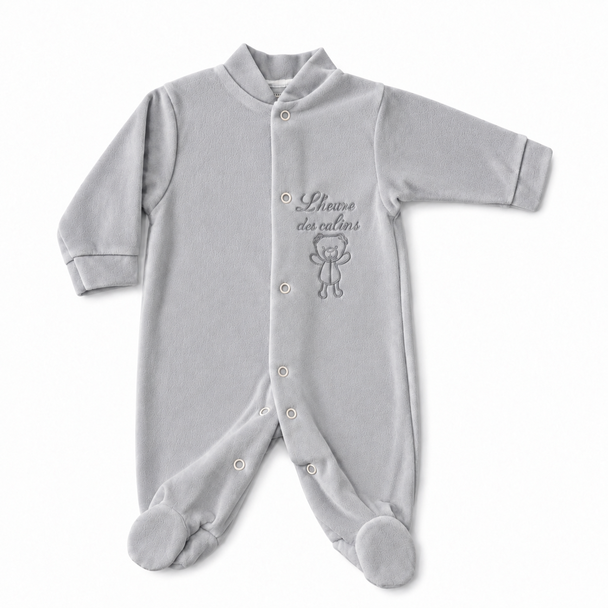 Pyjama Bébé Fille 1 Mois en Velours – Lot de 3 Dors-Bien Gris, Écru et Rose – Image 2