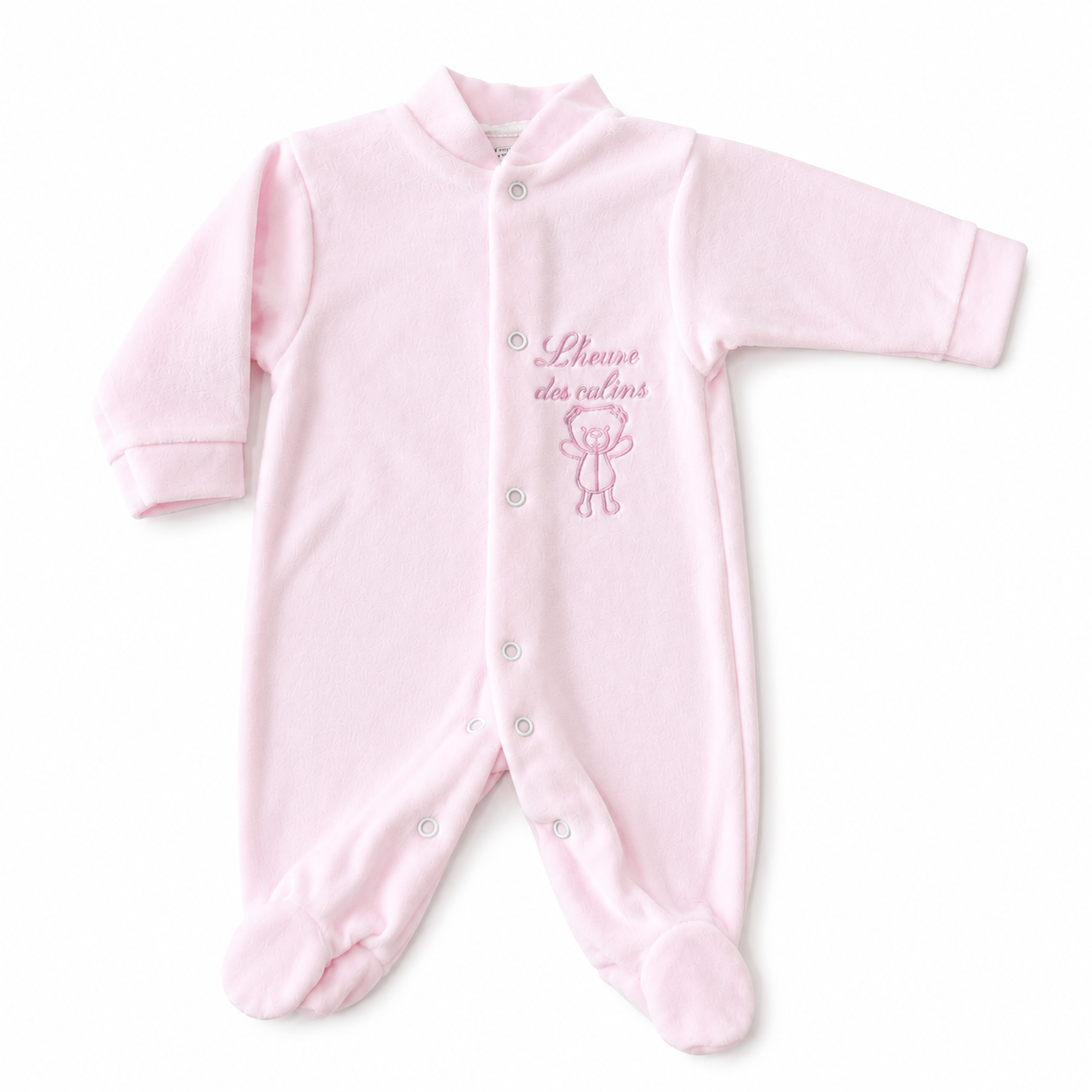 Pyjama Bébé Fille 1 Mois en Velours – Lot de 3 Dors-Bien Gris, Écru et Rose – Image 4