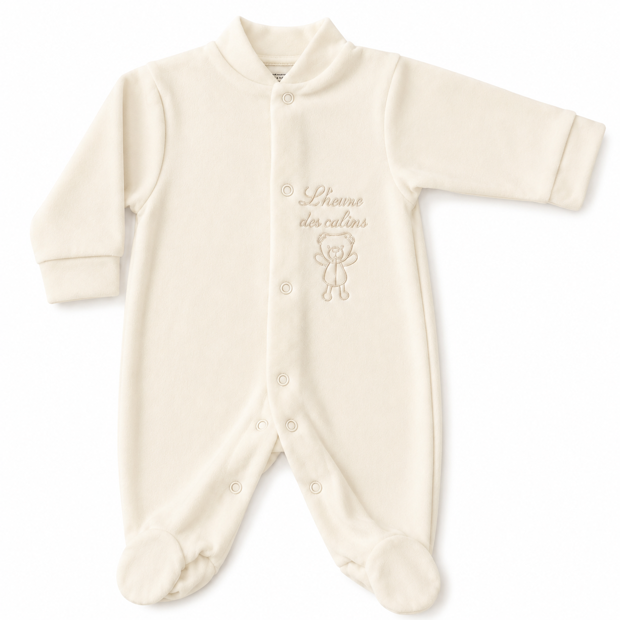 Pyjama Bébé Fille 1 Mois en Velours – Lot de 3 Dors-Bien Gris, Écru et Rose – Image 3